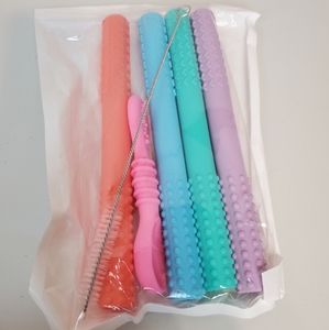 Silicone 1/2" Wide straw set, brush and little spoon.